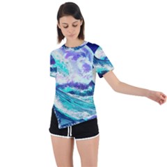 Tsunami Waves Ocean Sea Nautical Nature Water Asymmetrical Short Sleeve Sports Tee