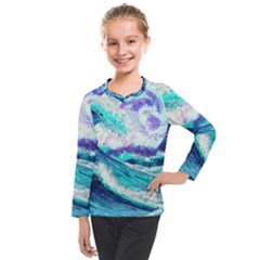 Tsunami Waves Ocean Sea Nautical Nature Water Kids  Long Mesh Tee