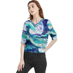 Tsunami Waves Ocean Sea Nautical Nature Water Quarter Sleeve Blouse