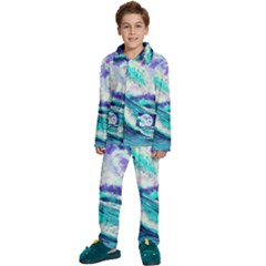 Tsunami Waves Ocean Sea Nautical Nature Water Kids  Long Sleeve Velvet Pajamas Set by Jancukart