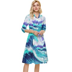 Tsunami Waves Ocean Sea Nautical Nature Water Classy Knee Length Dress