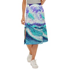 Tsunami Waves Ocean Sea Nautical Nature Water Midi Panel Skirt