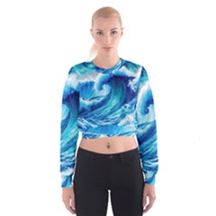 Tsunami Tidal Wave Ocean Waves Sea Nature Water 3 Cropped Sweatshirt