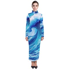 Tsunami Tidal Wave Ocean Waves Sea Nature Water 3 Turtleneck Maxi Dress by Jancukart