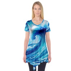 Tsunami Tidal Wave Ocean Waves Sea Nature Water 3 Short Sleeve Tunic  by Jancukart