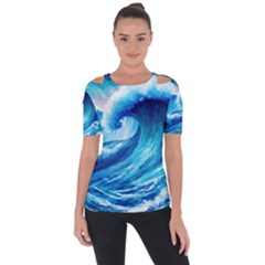 Tsunami Tidal Wave Ocean Waves Sea Nature Water 3 Shoulder Cut Out Short Sleeve Top by Jancukart