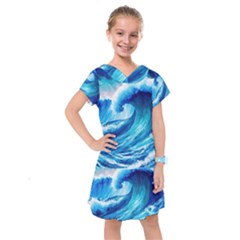 Tsunami Tidal Wave Ocean Waves Sea Nature Water 3 Kids  Drop Waist Dress