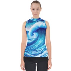 Tsunami Tidal Wave Ocean Waves Sea Nature Water 3 Mock Neck Shell Top