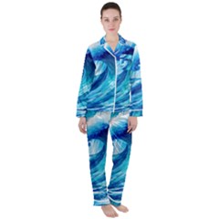 Tsunami Tidal Wave Ocean Waves Sea Nature Water 3 Women s Long Sleeve Satin Pajamas Set	