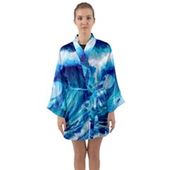 Tsunami Tidal Wave Ocean Waves Sea Nature Water 3 Long Sleeve Satin Kimono