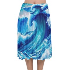 Tsunami Tidal Wave Ocean Waves Sea Nature Water 3 Velvet Flared Midi Skirt