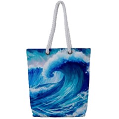 Tsunami Tidal Wave Ocean Waves Sea Nature Water 3 Full Print Rope Handle Tote (small)