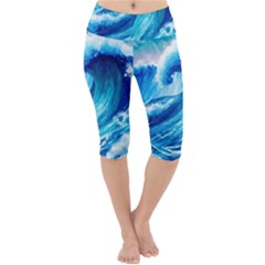 Tsunami Tidal Wave Ocean Waves Sea Nature Water 3 Lightweight Velour Cropped Yoga Leggings by Jancukart