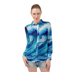 Tsunami Tidal Wave Ocean Waves Sea Nature Water 3 Long Sleeve Chiffon Shirt