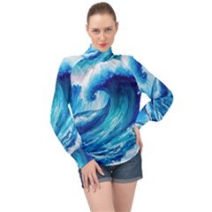 Tsunami Tidal Wave Ocean Waves Sea Nature Water 3 High Neck Long Sleeve Chiffon Top by Jancukart