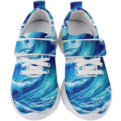 Tsunami Tidal Wave Ocean Waves Sea Nature Water 3 Kids  Velcro Strap Shoes