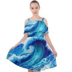 Tsunami Tidal Wave Ocean Waves Sea Nature Water 3 Cut Out Shoulders Chiffon Dress by Jancukart