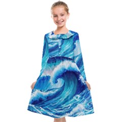 Tsunami Tidal Wave Ocean Waves Sea Nature Water 3 Kids  Midi Sailor Dress