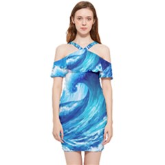 Tsunami Tidal Wave Ocean Waves Sea Nature Water 3 Shoulder Frill Bodycon Summer Dress by Jancukart