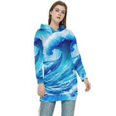 Tsunami Tidal Wave Ocean Waves Sea Nature Water 3 Women s Long Oversized Pullover Hoodie