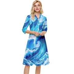 Tsunami Tidal Wave Ocean Waves Sea Nature Water 3 Classy Knee Length Dress