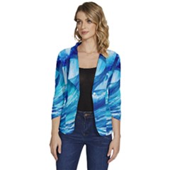 Tsunami Tidal Wave Ocean Waves Sea Nature Water 3 Women s One-button 3/4 Sleeve Short Jacket by Jancukart