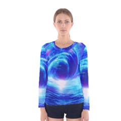 Tsunami Waves Ocean Sea Nautical Nature Water Art Work Women s Long Sleeve Tee