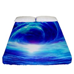 Tsunami Waves Ocean Sea Nautical Nature Water Art Work Fitted Sheet (queen Size) by Jancukart