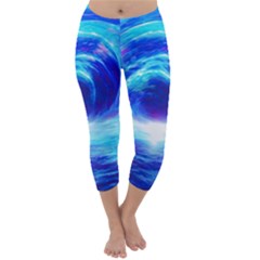 Tsunami Waves Ocean Sea Nautical Nature Water Art Work Capri Winter Leggings 