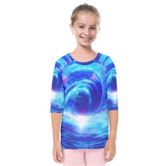 Tsunami Waves Ocean Sea Nautical Nature Water Art Work Kids  Quarter Sleeve Raglan Tee