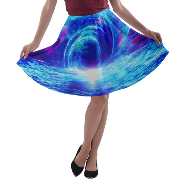 Tsunami Waves Ocean Sea Nautical Nature Water Art Work A-line Skater Skirt