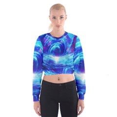 Tsunami Waves Ocean Sea Nautical Nature Water Art Work Cropped Sweatshirt