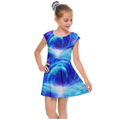 Tsunami Waves Ocean Sea Nautical Nature Water Art Work Kids  Cap Sleeve Dress by Jancukart