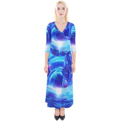 Tsunami Waves Ocean Sea Nautical Nature Water Art Work Quarter Sleeve Wrap Maxi Dress