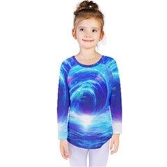 Tsunami Waves Ocean Sea Nautical Nature Water Art Work Kids  Long Sleeve Tee