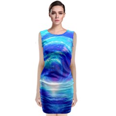 Tsunami Waves Ocean Sea Nautical Nature Water Art Work Sleeveless Velvet Midi Dress by Jancukart