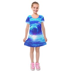 Tsunami Waves Ocean Sea Nautical Nature Water Art Work Kids  Short Sleeve Velvet Dress