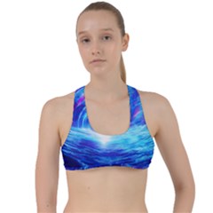 Tsunami Waves Ocean Sea Nautical Nature Water Art Work Criss Cross Racerback Sports Bra by Jancukart