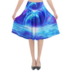 Tsunami Waves Ocean Sea Nautical Nature Water Art Work Flared Midi Skirt