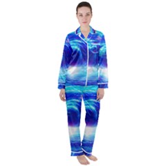 Tsunami Waves Ocean Sea Nautical Nature Water Art Work Women s Long Sleeve Satin Pajamas Set	 by Jancukart