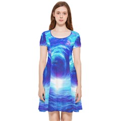 Tsunami Waves Ocean Sea Nautical Nature Water Art Work Inside Out Cap Sleeve Dress by Jancukart