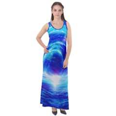 Tsunami Waves Ocean Sea Nautical Nature Water Art Work Sleeveless Velour Maxi Dress