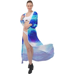 Tsunami Waves Ocean Sea Nautical Nature Water Art Work Maxi Chiffon Beach Wrap by Jancukart