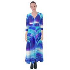 Tsunami Waves Ocean Sea Nautical Nature Water Art Work Button Up Maxi Dress by Jancukart