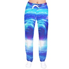 Tsunami Waves Ocean Sea Nautical Nature Water Art Work Women Velvet Drawstring Pants