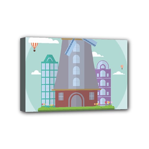 Amsterdam Landmark Landscape Mini Canvas 6  X 4  (stretched) by Sudheng