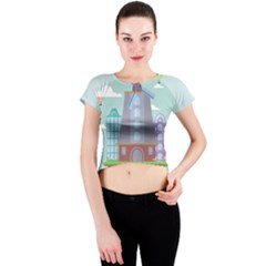 Amsterdam Landmark Landscape Crew Neck Crop Top by Sudheng