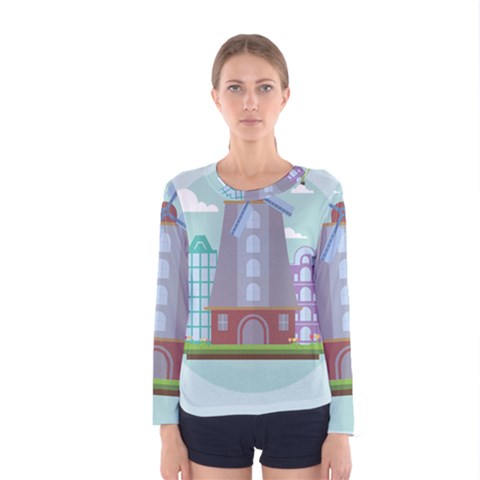 Amsterdam Landmark Landscape Women s Long Sleeve Tee by Sudheng