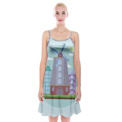 Amsterdam Landmark Landscape Spaghetti Strap Velvet Dress