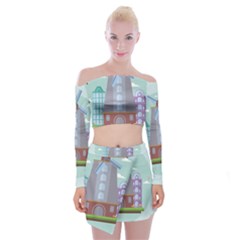 Amsterdam Landmark Landscape Off Shoulder Top With Mini Skirt Set by Sudheng